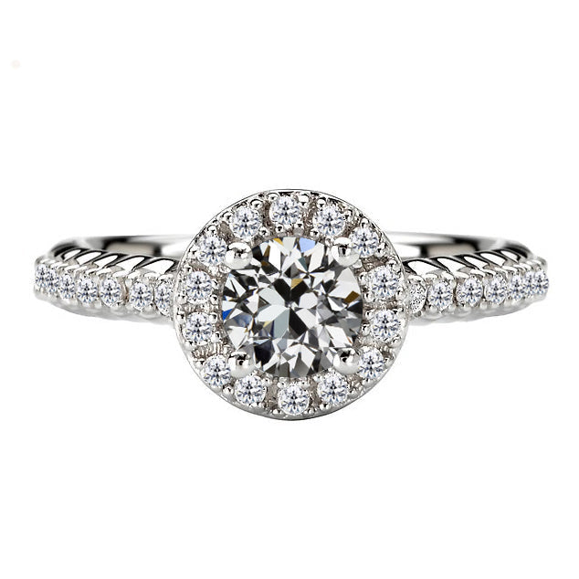 2.50 Carats Round Diamond Old Miner Halo White Gold Ring