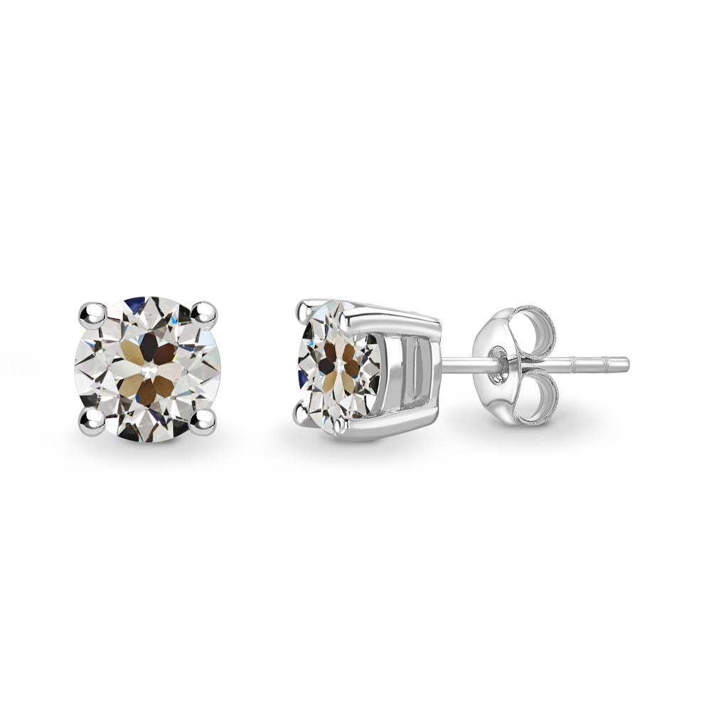 Round Real Diamond Old Miner Stud Earrings Basket Prong Set 3 Carats