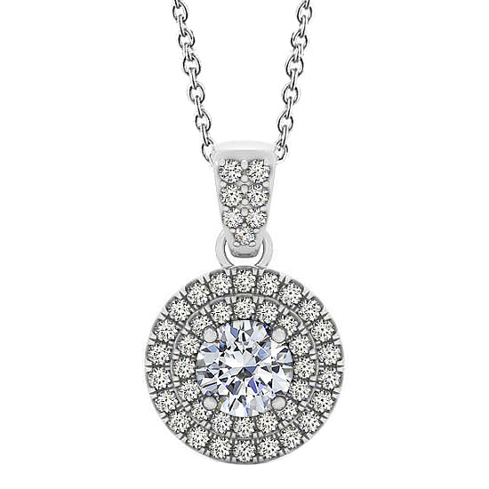 Round Natural Diamond Pendant Necklace 1.85 Carat Without Chain White Gold 14K