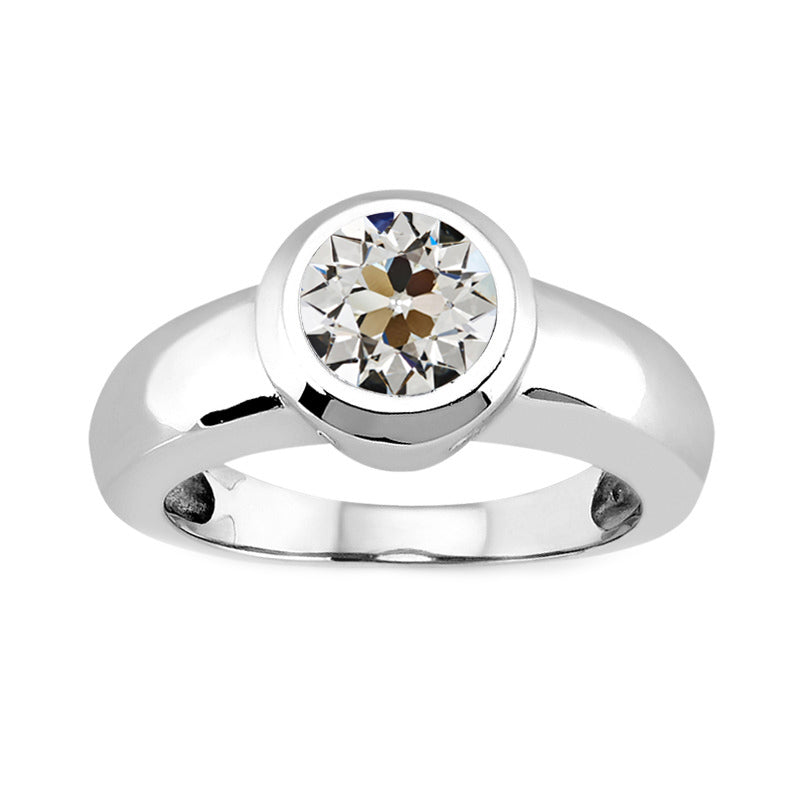 2 Carats Round Diamond Ring Old Mine Cut Bezel Set