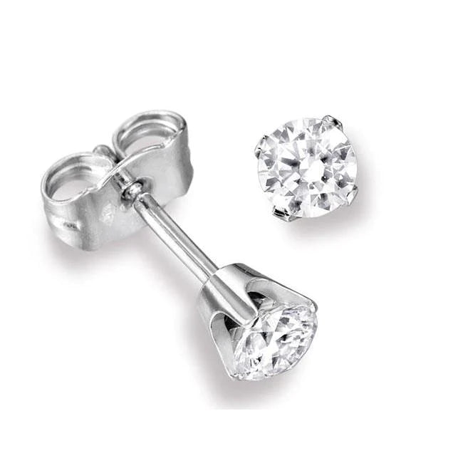 Round Diamond Stud Earring Crown Setting White Gold