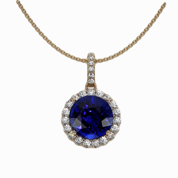 Round Diamond & Blue Sapphire Halo Pendant