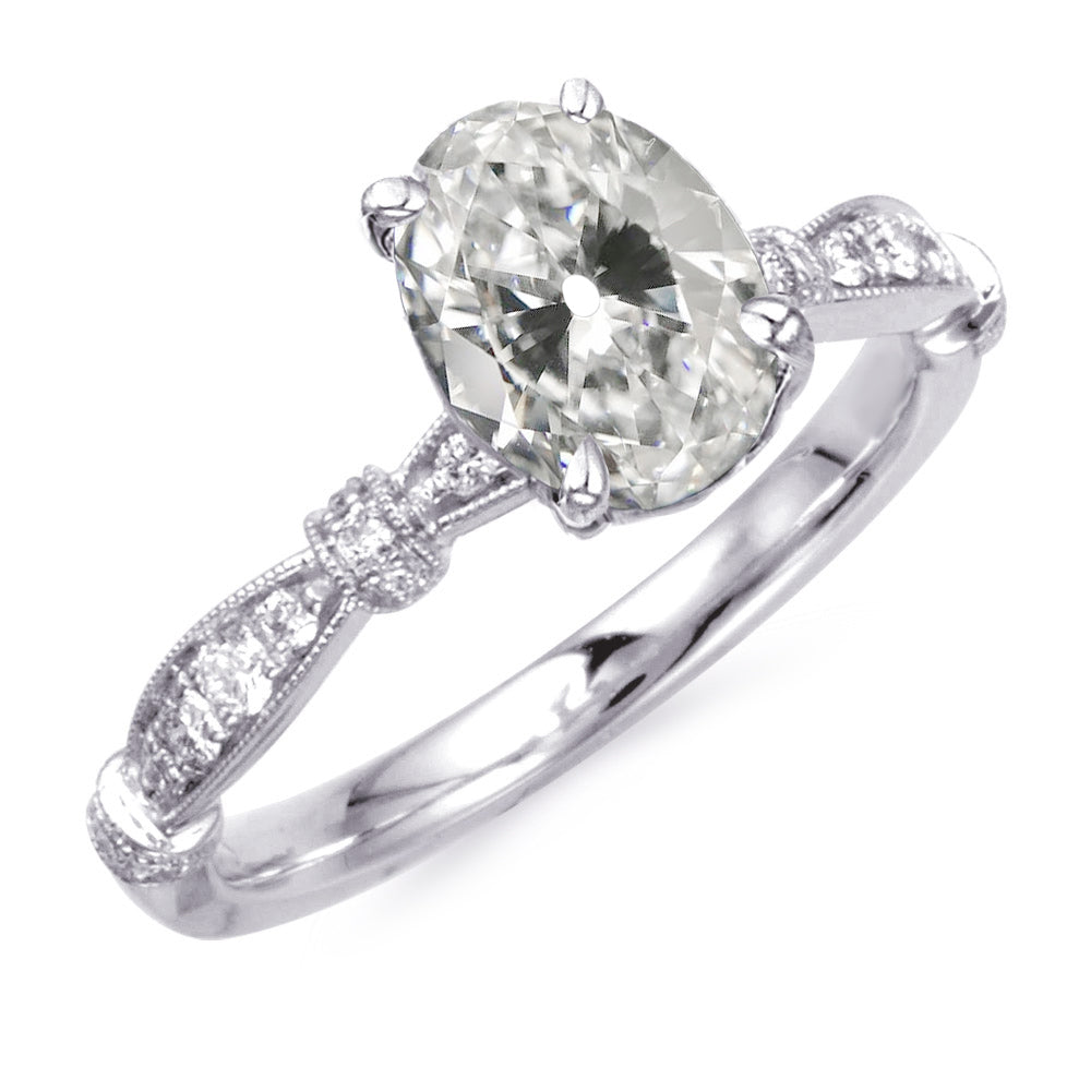 Ladies White Gold Round Anniversary Round Diamond & Oval Old Mine Cut Anniversary Ring