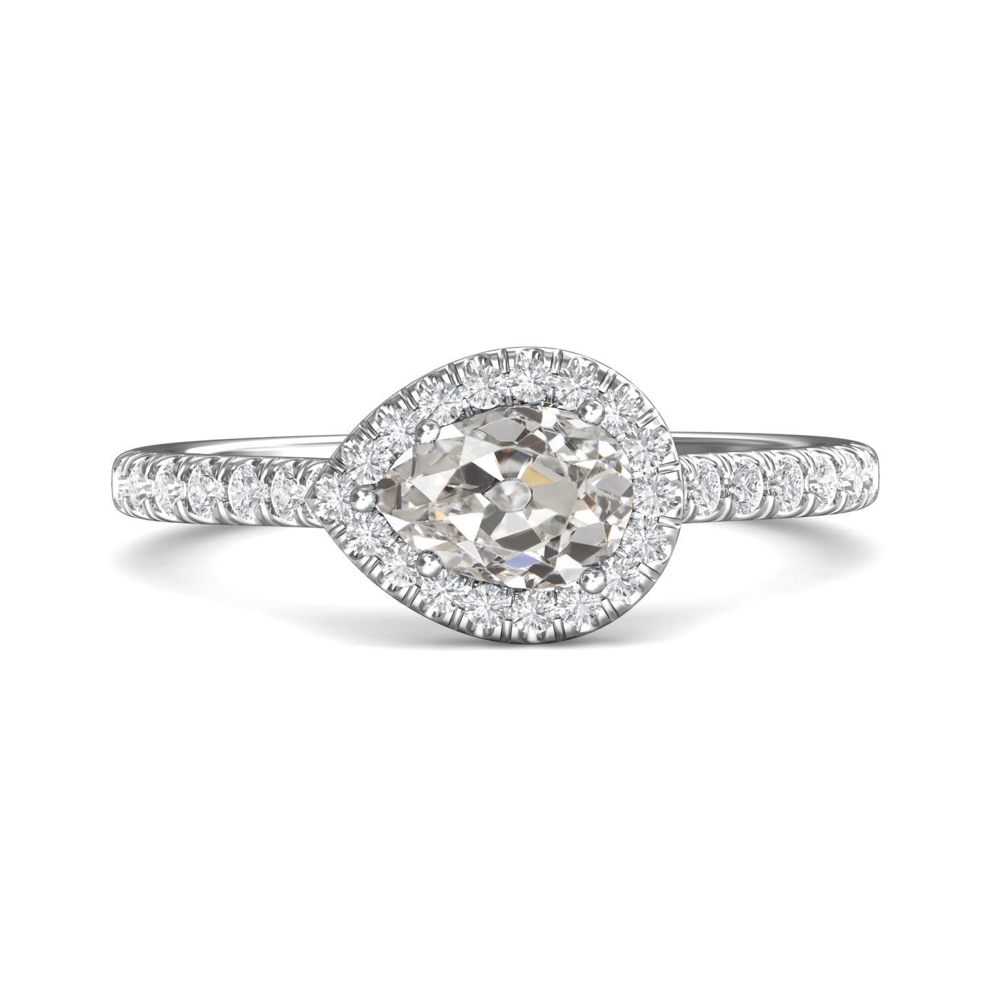 Round Diamond & Pear Old Mine Cut Halo Ring