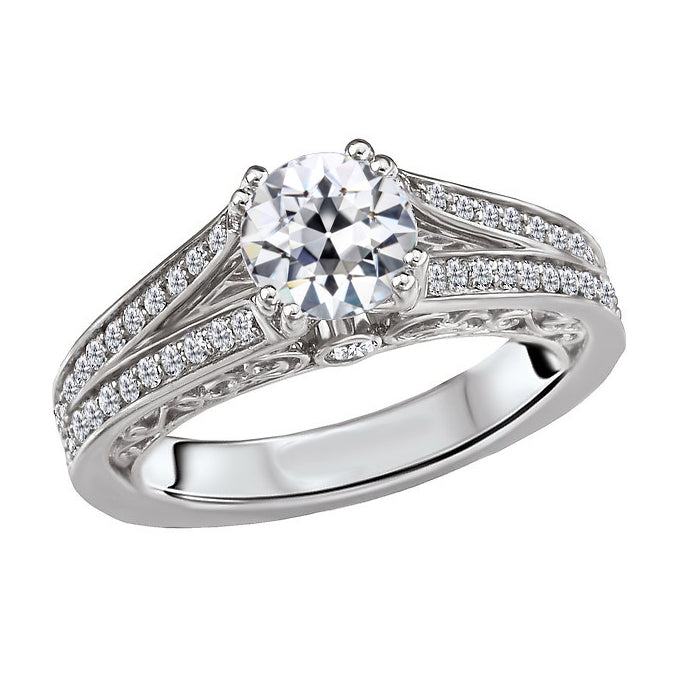 Round Elegant Old Mine Diamond Ring Solitaire With Accents 2 Carats