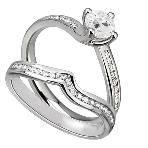 Round Engagement Ring Set Old Miner Diamond Channel Set