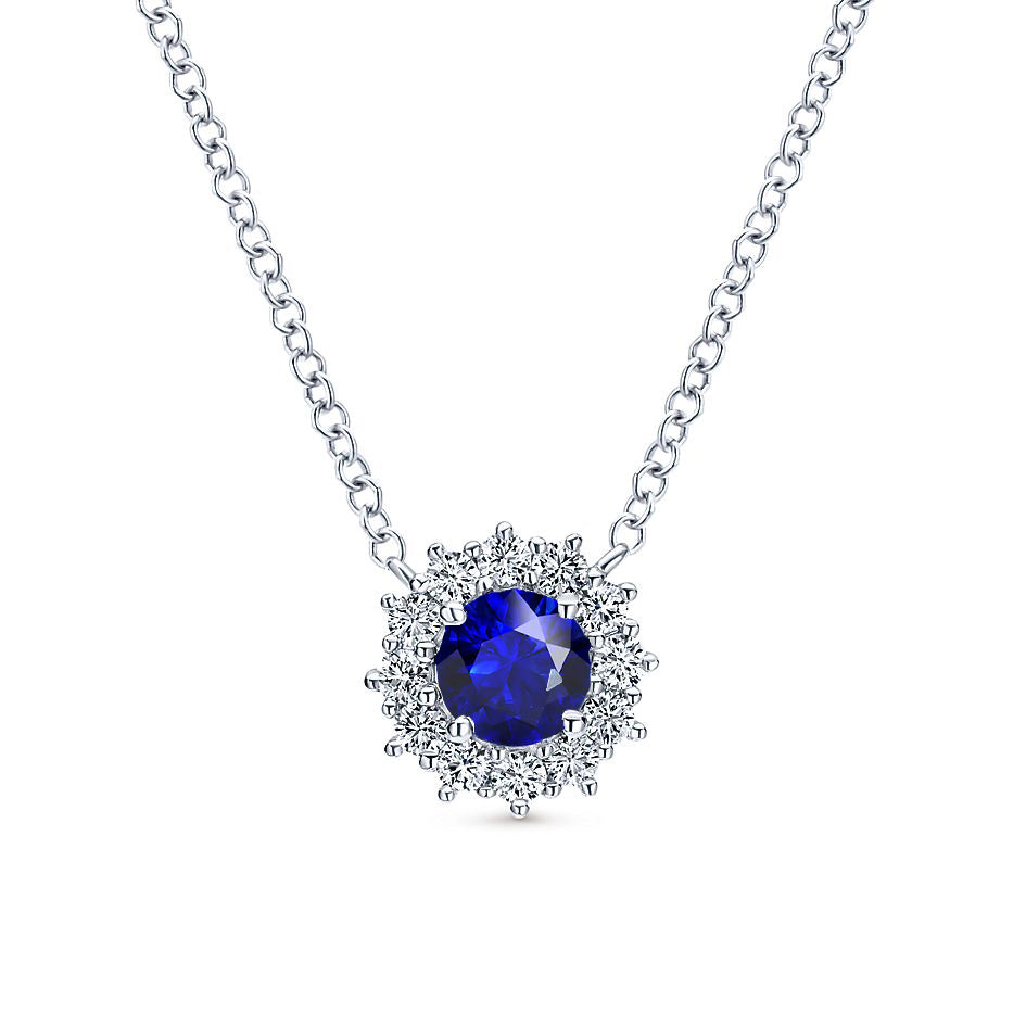 Gemstone & Diamond Halo Pendant Prong Set