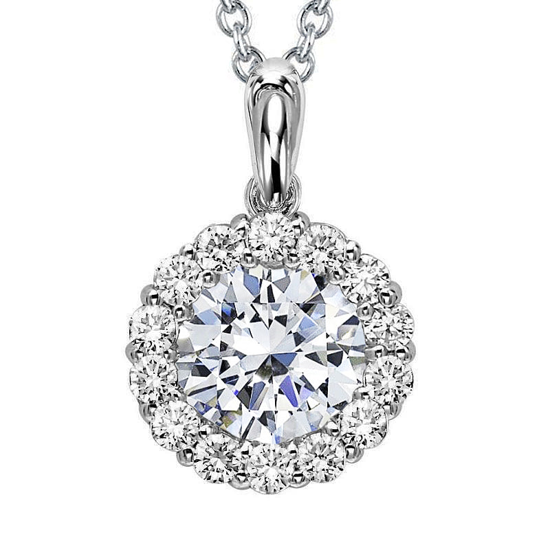 Round Halo 3.50 Carats Real Natural Earth Mined Diamonds Pendant Necklace With Chain Gold 14K