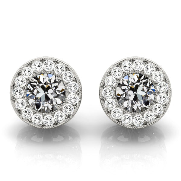 Round Halo Earrings 6.25 Carats Old Miner Diamond Studs