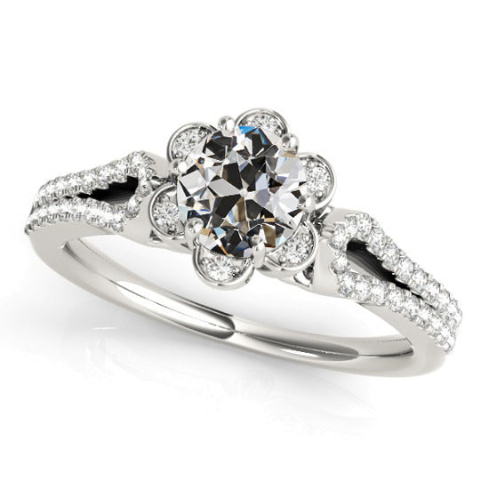 Round Halo Old Miner Diamond Ring Flower Style