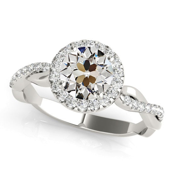 Round Halo Old Miner Diamond Ring Pave Set