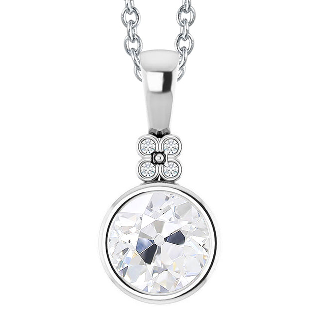 Round Old Cut Bezel Set Diamond Pendant With Chain