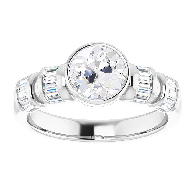 Round Old Cut Diamond Fancy Ring Bezel Set