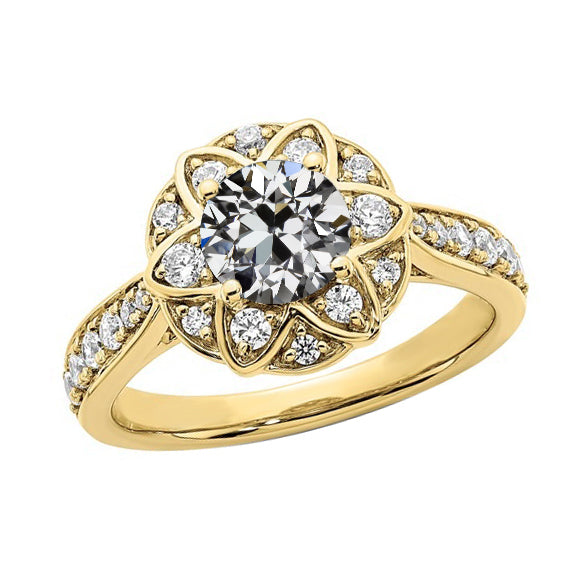 Round Old Cut Diamond Halo Ring Star Style