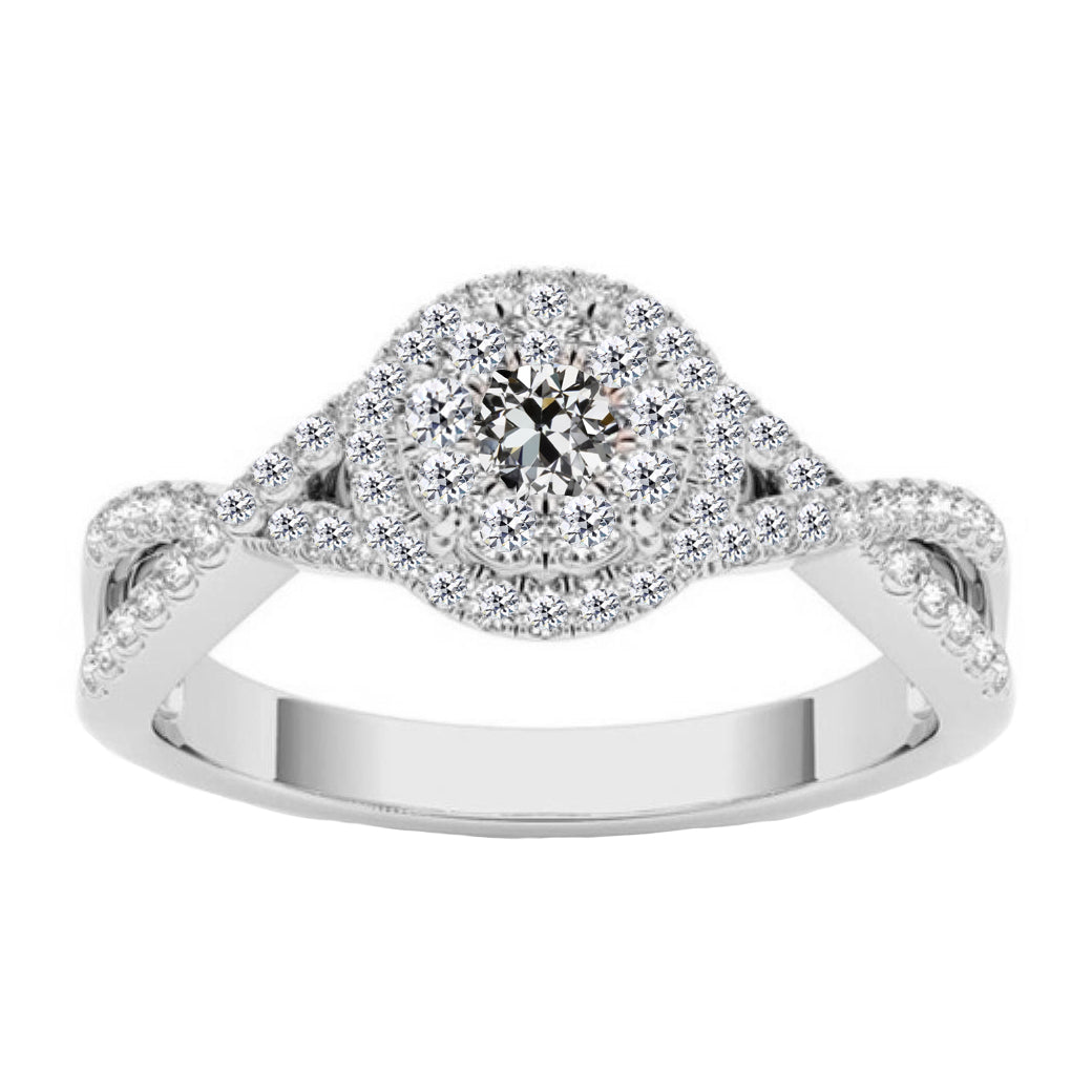 Round Old Cut Diamond Halo Wedding Ring Infinity Shank 3 Carats