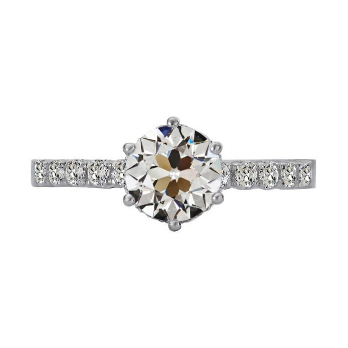 Unique Lady’s Style White Sparkling Engagement White gold Round Old Miner Cut Diamond Ring Prong Set