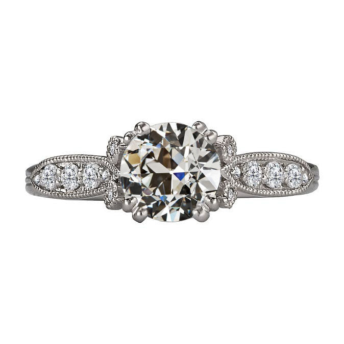 Antique Fancy Lady’s Style White Elegant Gold Anniversary Round Old Cut Diamond Ring Double Prong Set