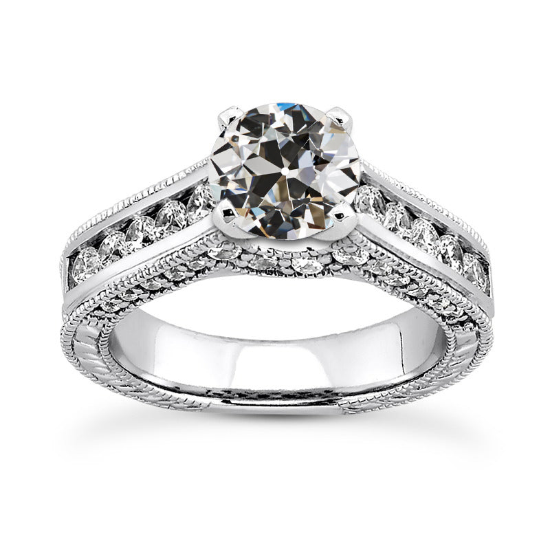 Round Old Cut Diamond Ring Prong Channel Set