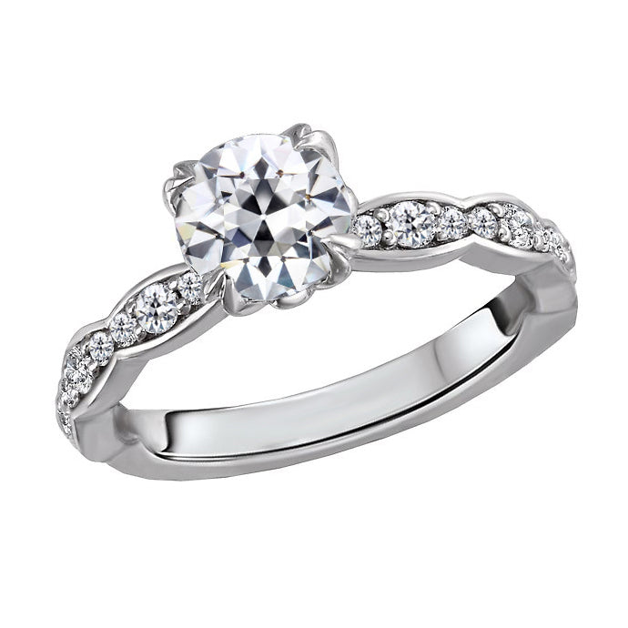 Lady’s Elegant Sparkling Unique Engagement White Gold Anniversary Ring Old Miner Cut Diamond Ring White Gold Prong Set