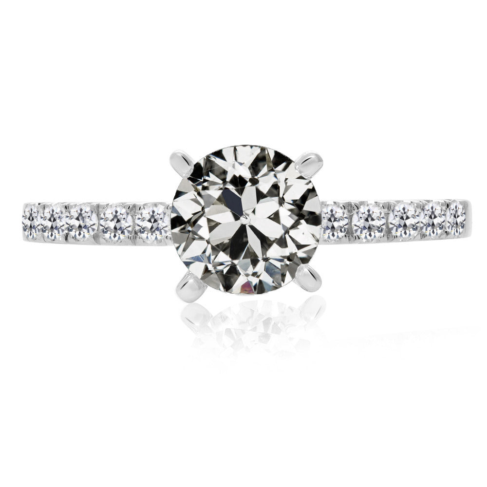 Fancy Round Old Cut Diamond Solitaire Ring With Accents