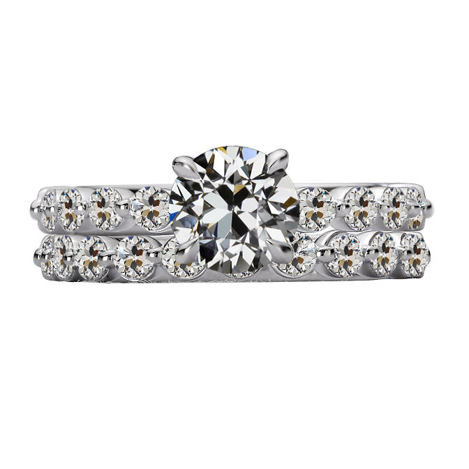 Round Old Cut Engagement Diamond Ring Set 3.50 Carats
