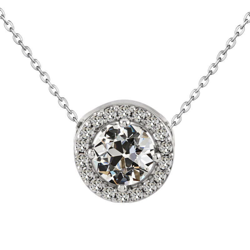 Round Old Cut Halo Diamond Pendant 3.50 Carats White Gold