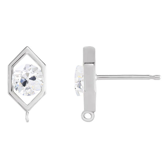 5 Carats Round Old Cut Hexagon Shape Diamond Stud Earrings White Gold