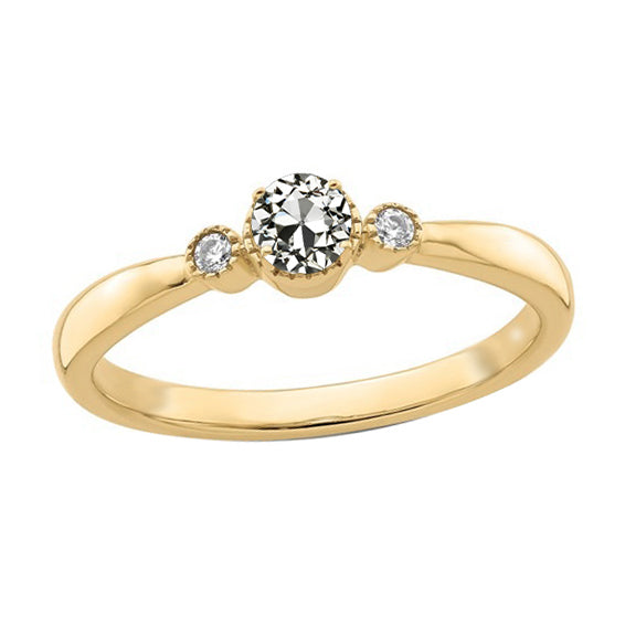 Round Old European Diamond 3 Stone Ring
