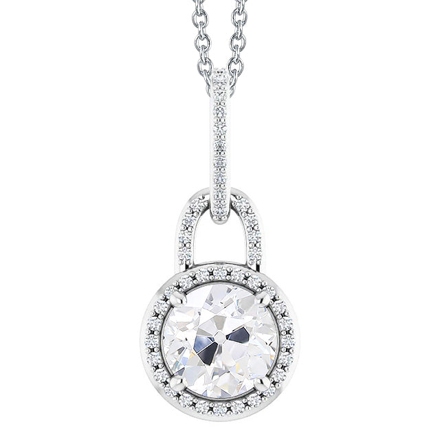 Round Old Mine Cut 3 Carats Halo Lock Diamond Pendant