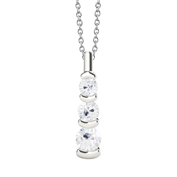 Old Miner Cut Diamond Pendant & Chain Half Bezel Set