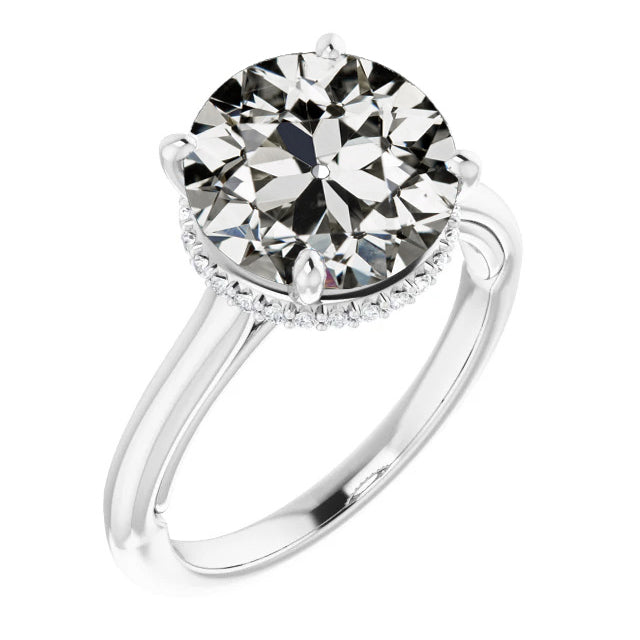 Round Old Mine Cut Diamond Ring 4 Prong Set