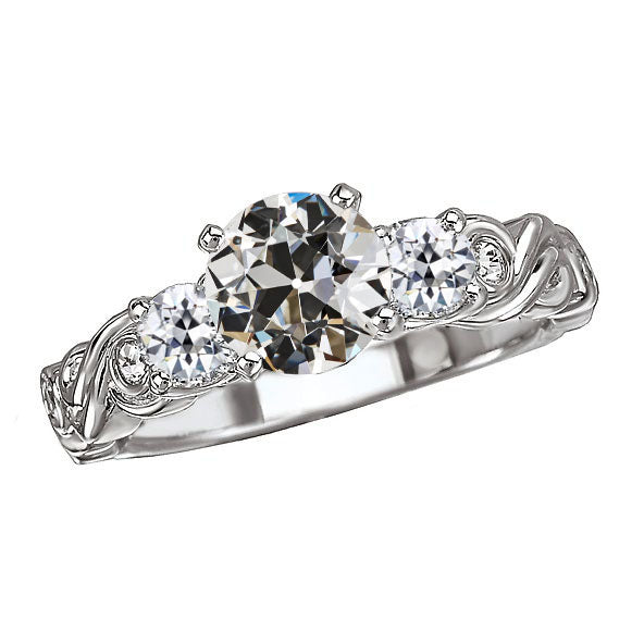 Fancy Lady’s Sparkling Vintage Style White Gold Weeding Anniversary Miner Cut Diamond Ring Antique Style Stones