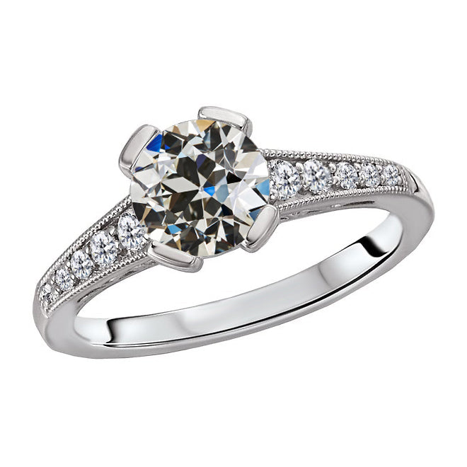 Lady’s Twisted Sparkling Unique Engagement White Gold Anniversary Ring Round Old Mine Cut Diamond Ring Gold