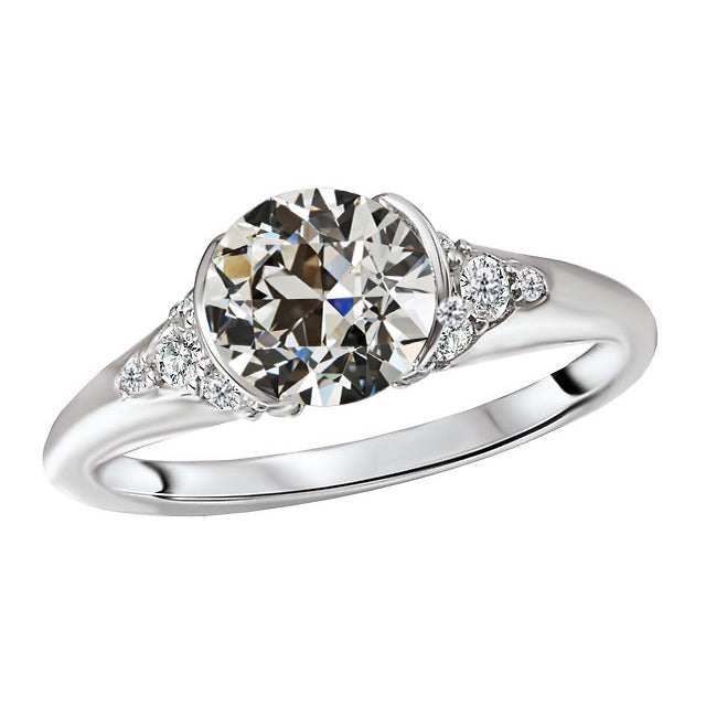 Lady’s Unique Style White Sparkling Weeding Engagement White gold Old Miner Cut Diamond Ring Half Bezel Set Gold