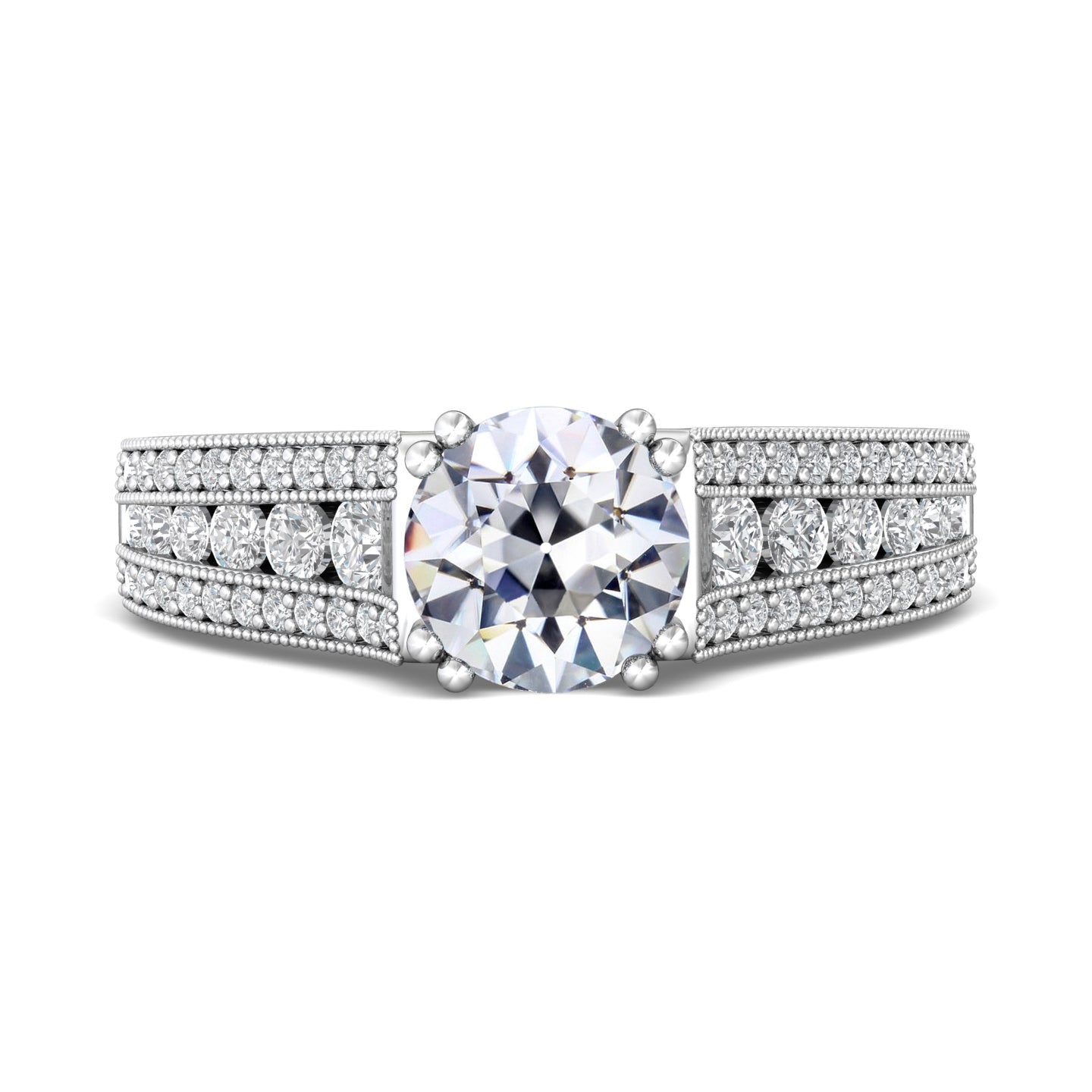 Antique Style White Elegant Gold Anniversary Old Miner Cut Diamond Ring Prong Set