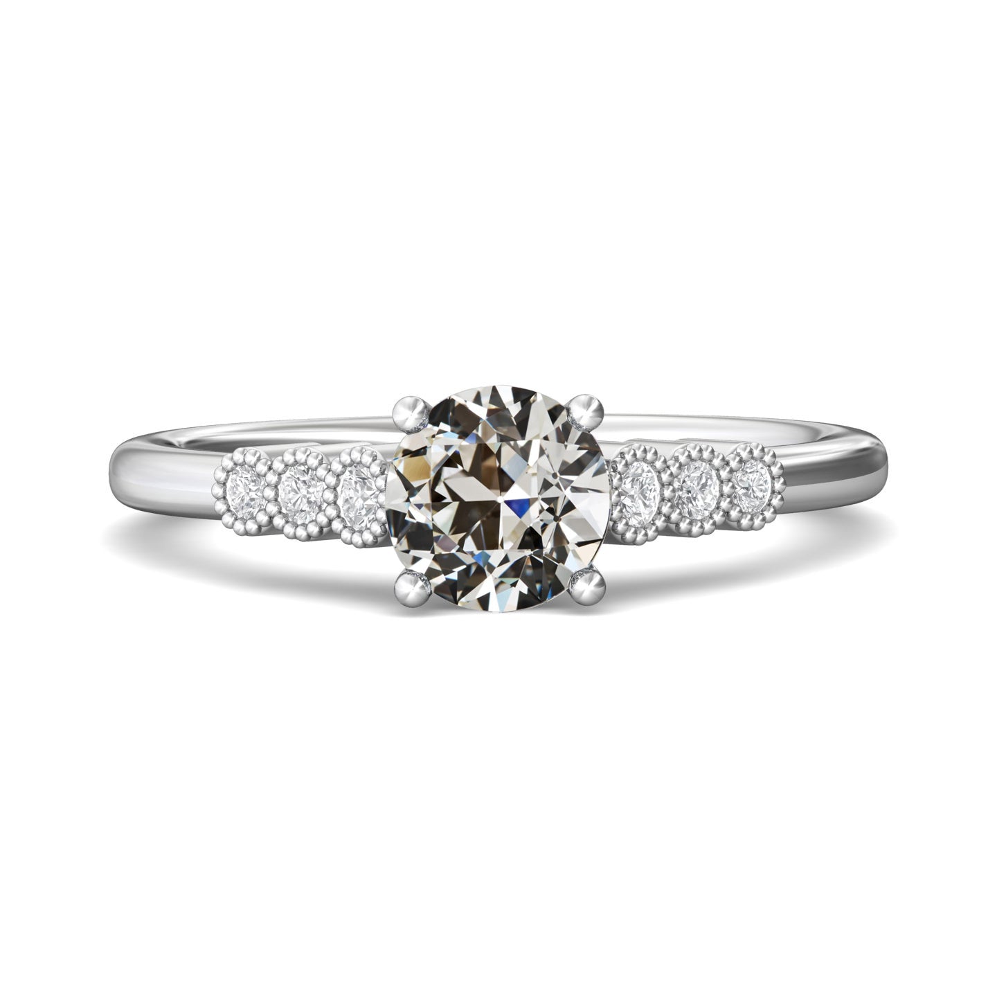Old Unique Style White Sparkling Engagement White gold Miner Cut Diamond Ring Prong Bezel Set Jewelry