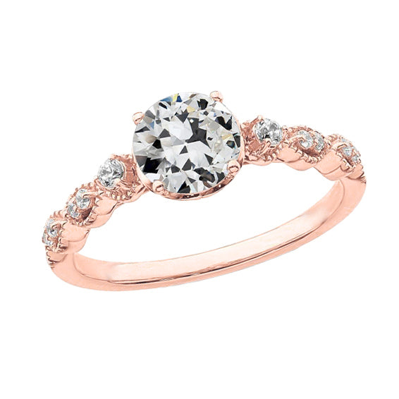 rose and White Round Engagement Round Old Mine European Diamond Ring