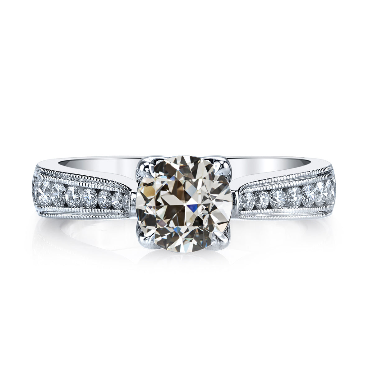 Lady’s Sparkling Unique Engagement White Gold Anniversary Ring Round Old Mine Cut Diamond Ring