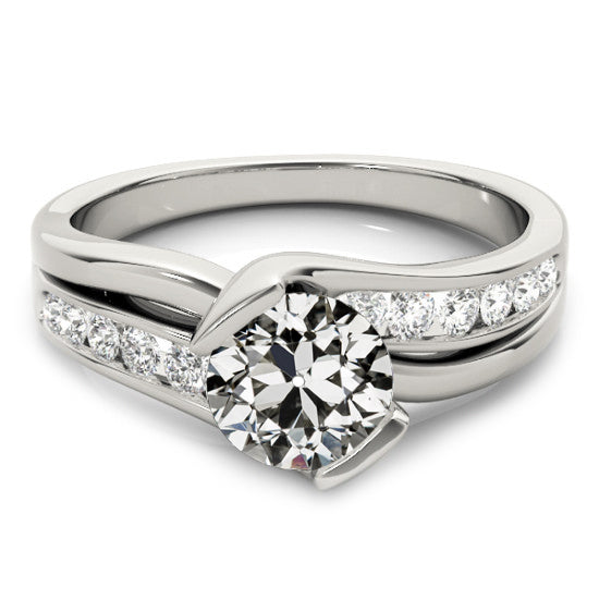 Round Old Mine Cut Diamond Ring Twisted Style