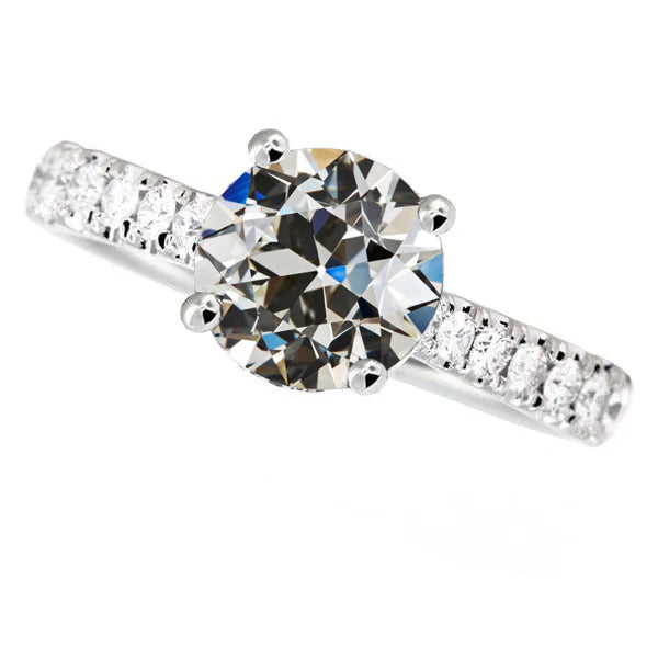 Old Miner Cut Diamond Ring With Accents Prong Set