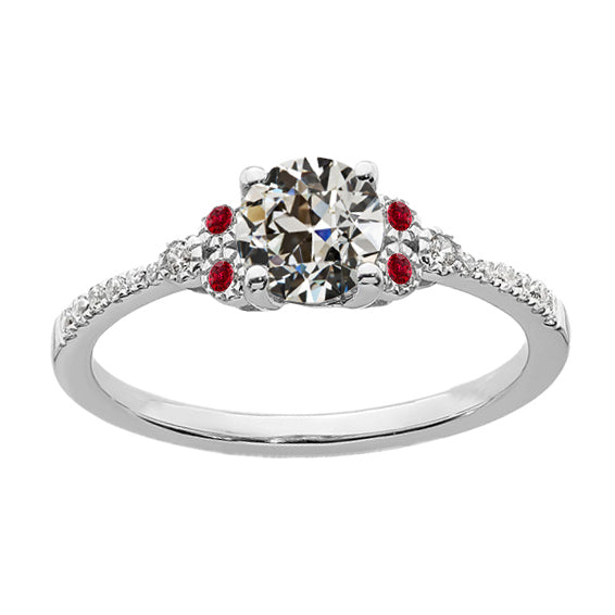 Round Old Mine Cut Diamond & Ruby Lady’s Ring