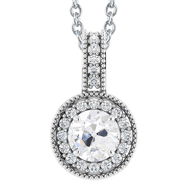 Round Old Mine Cut Halo Diamond Pendant