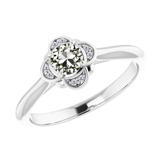 Round Old Mine Halo Diamond White Gold Ring 1.50 Carats