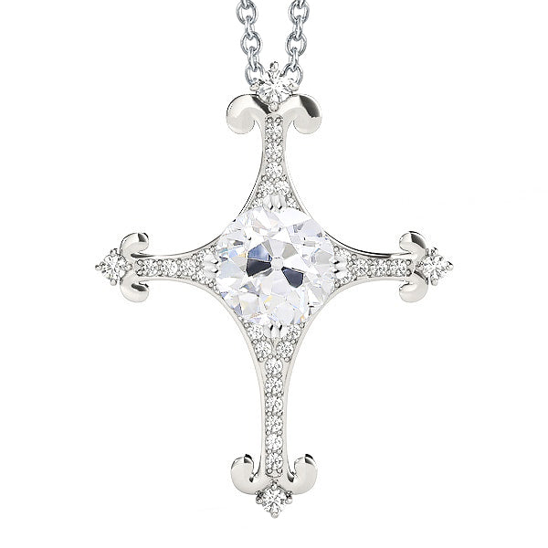 Round Old Miner Cross Diamond Pendant