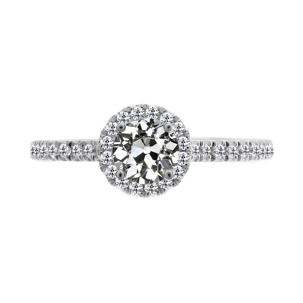 2.50 Carats Round Old Miner Cut Halo Diamond Ring White Gold 14K