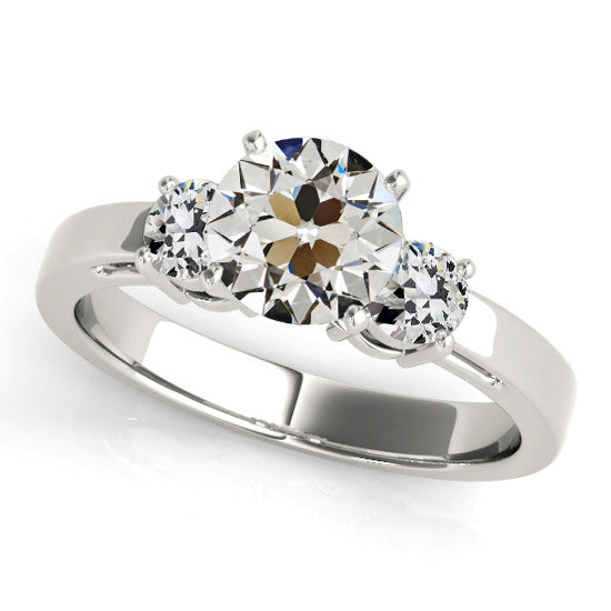 Round Old Miner Diamond 3 Stone Ring Prong Set