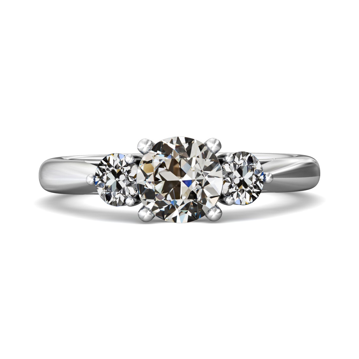 Round Old European Cut Diamond 3 Stone Ring