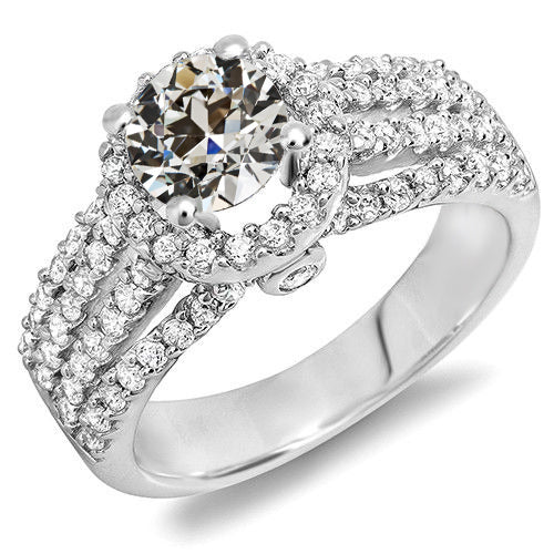 Vintage Style White Elegant Woman's Anniversary Old Miner Diamond Anniversary Ring Accents