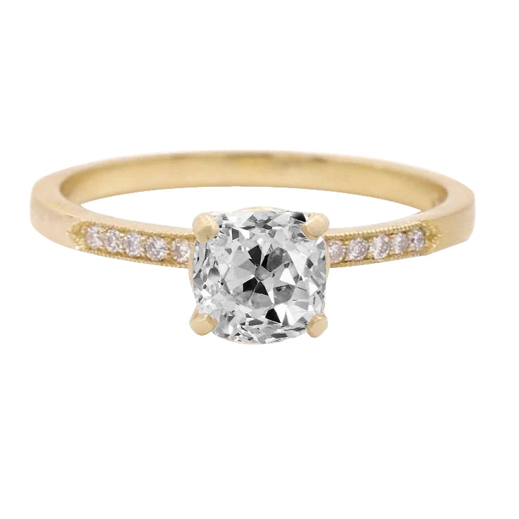 Round Old Miner Diamond Engagement Ring Yellow Gold