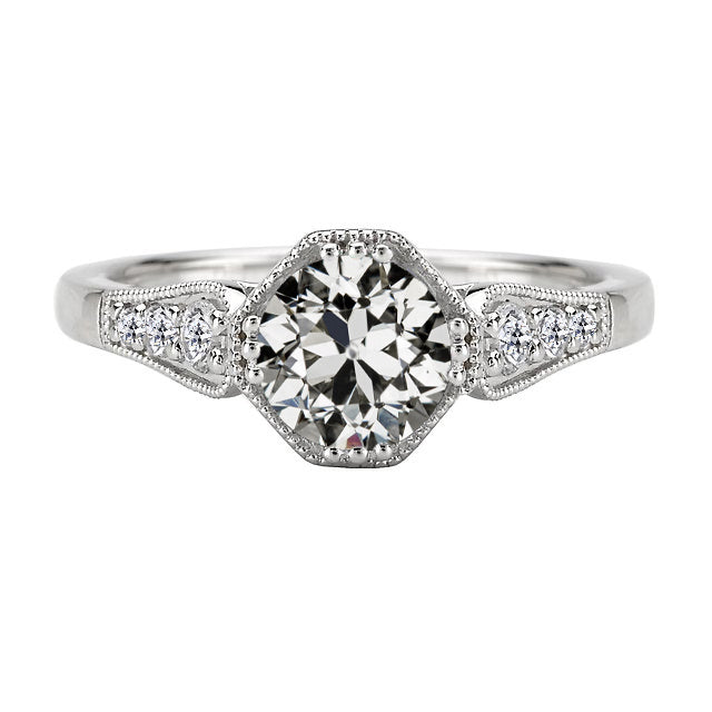 Fancy Lady’s Sparkling Vintage Style White Gold Weeding Anniversary Old Miner Diamond Lady’s Ring White Gold Jewelry